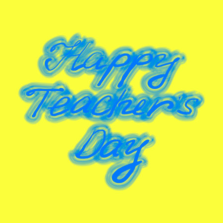 blue inscription Happy Teacher's Day on a yellow background. World Teachers' Day. 5 Octoberのイラスト素材