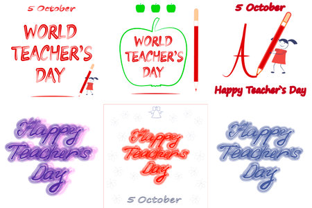 Set of World Teachers Day, Happy Teacher's Day. 5 October, vector illustrationのイラスト素材