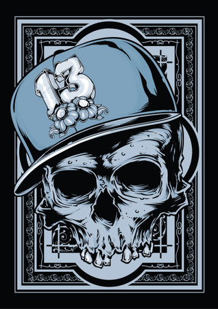Hip hop skull illustration のイラスト素材