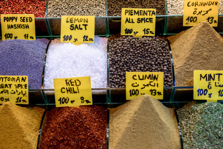 Various spices on a counter on the Grand Bazaarの写真素材