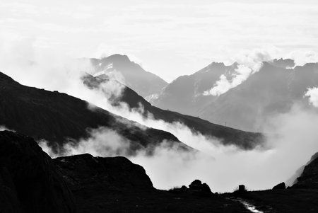 natural mountain landscape in black and whiteの写真素材