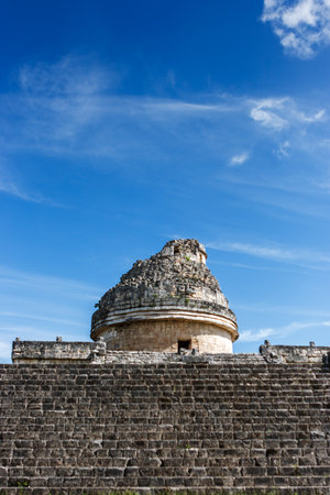 Detail of the ancient observatory at Chichen Itza, Yucatan, Mexicoの写真素材
