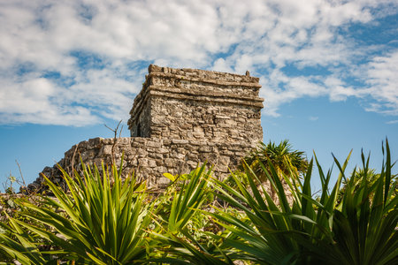 Ancient mayan ruins at the Tulum archaeological site, Quintana Roo, Mexico.の写真素材