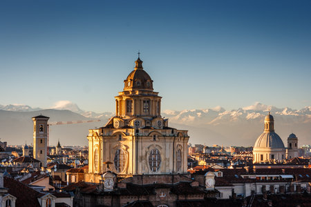 The church of San Lorenzo, Turin, Italy at sunset