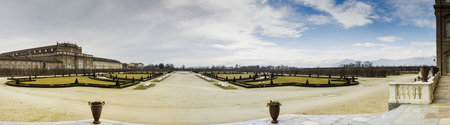Panoramic view of Venaria Reale gardens, Turin, Italyの写真素材