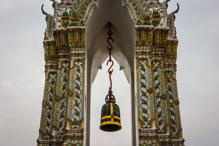 Picture of the Wat Pho bell tower at sunset, Bangkok, Thailandの写真素材