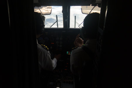 Cockpit view of a plane to Lukla, start of the Everest Base Camp trek, Kathmandu, Nepal