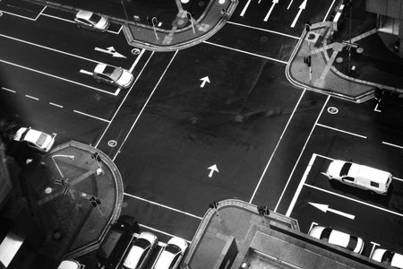 Picture of a crossroad with no people in black and white, Cape Town, South africaの写真素材