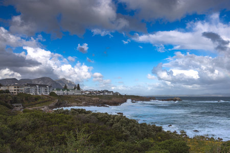 Picture of a panorama of the ocean in Hermanus, South africa a town known for whale watchingの写真素材