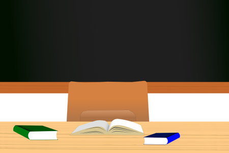 illustration of a realistic chalkboard and desk template for schoolのイラスト素材
