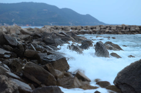 italy coast with wavesの写真素材