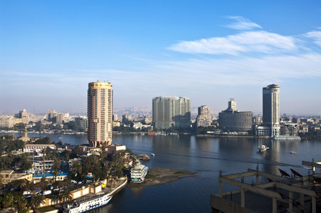 Egypt, Cairo,view of the city from the Nile riverの写真素材