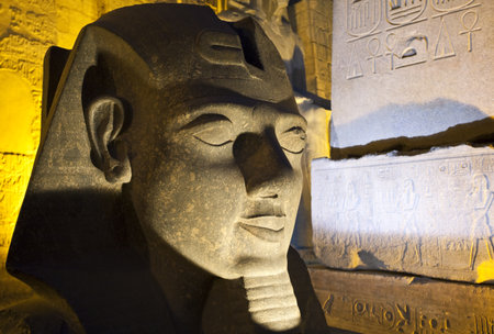 Egypt, a sculpture of the Ramses head in the Luxor archaeological siteの写真素材