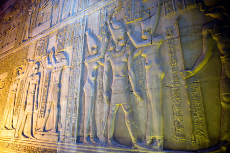 Egypt, Kom Ombo, detail of the bas-reliefs of the Sobek temple