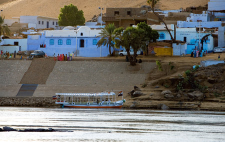 Egypt, Aswan, a Nubian village on the Nile river bankの写真素材