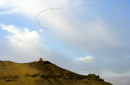 Egypt, Aswan, sunset in the outskirts of the townの写真素材