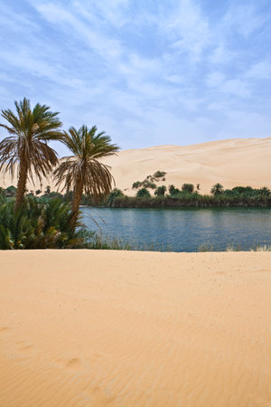 Libya,Sahara desert,the Ubari lakes areaの写真素材