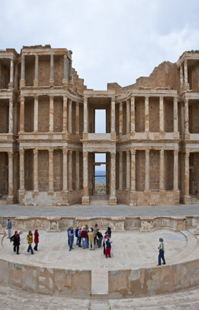 Sabratha, Libya - April 15, 2009: Visitors in the Roman theater in the archaeological siteのeditorial素材