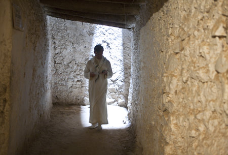 Ghadames, Libya - April 21, 2009: A man in h and underground village in the old Medinaのeditorial素材