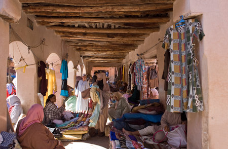 Marrakech, Morocco - March 26, 2006: Local women in the Medina marketのeditorial素材