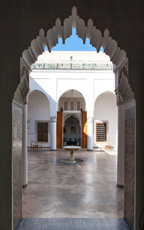 Marrakech, Morocco - March 24, 2006: The courtyard of the palace Dar Bellarjのeditorial素材