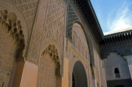 Morocco, Marrakech, the courtyard of the Ben Youssef Koranic school