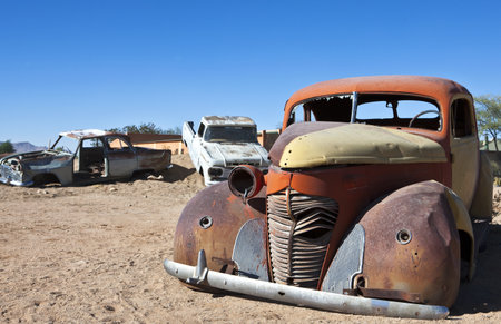 Solitaire, Namibia - December 5, 2009: A dead car in a gasoline station areaのeditorial素材