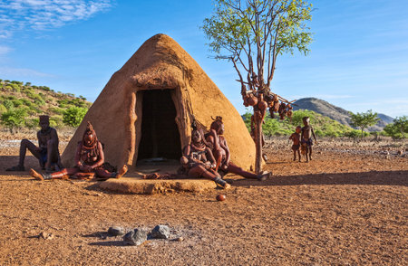 Kaokoland, Namibia - December 9, 2009: Scene of life in a Himba villageのeditorial素材