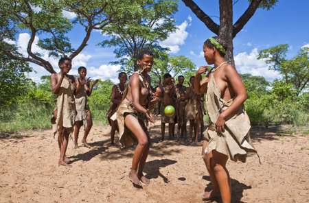Ovamboland, Namibia - December 12, 2009: Grashoek area, scenes of life in a village bushmenのeditorial素材