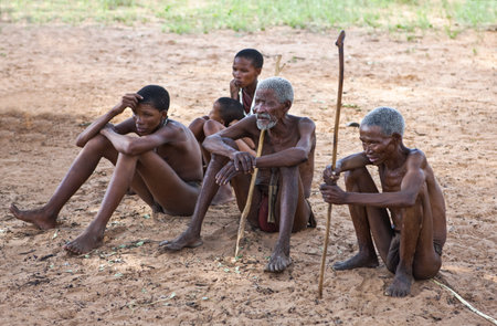 Ovamboland, Namibia - December 12, 2009: Grashoek area, scenes of life in a village bushmenのeditorial素材