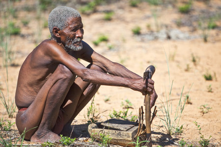 Owamboland, Namibia - December 12, 2009: Grashoek region, scenes of life in a village bushmenのeditorial素材