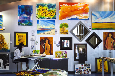 Cape town, South Africa - March 5, 2010: An artist shop full of paintings in Green market squareのeditorial素材