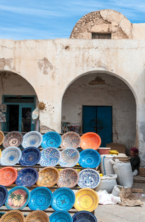 Tatouine, Tunisia, - April 15, 2008: Ceramic works in the handicraft marketのeditorial素材