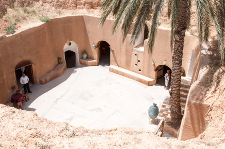 Matmata, Tunisia - April 16, 2008:  The ancient troglodyte cave berber housesのeditorial素材