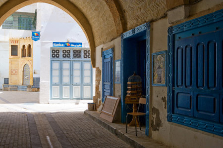 Kairouan, Tunisia - May 5, 2007: Typical shop and old houses of the Medinaのeditorial素材