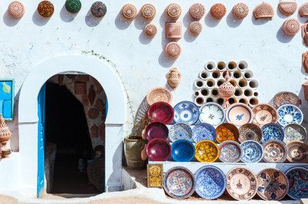 Djerba, Tunisia - April 17, 2008: The entrance of a ceramics shopのeditorial素材