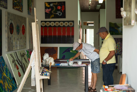 Salvador, Brazil - September 11, 2013:  Pelourinho district, the studio of the painter Justino Marinhoのeditorial素材