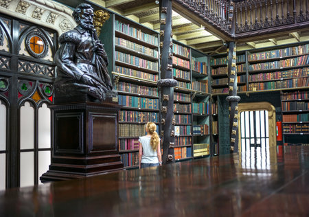 Rio De Janeiro, Brazil  - September 5, 2013:  A girl in the library Real Cabinete Portugues De Leitura, in the old city centerのeditorial素材