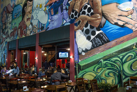 Rio De Janeiro, Brazil  - September 6, 2013: A croud of people in the nightlife in Arcos Da Lava districtのeditorial素材