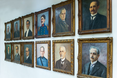 Salvador, Brazil - September 12, 2013: The portraits of the State Governors in the Rio Branco palaceのeditorial素材