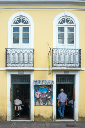 Salvador, Brazil - September 12, 2013: The entrance of a tavern in Praca Da Seのeditorial素材