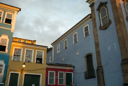 Salvador, Brazil - September 12, 2013:  The colored houses in Pelourinho squareのeditorial素材