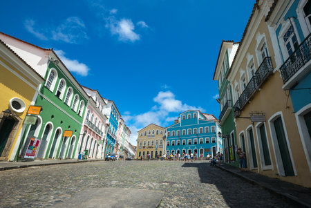 Salvador, Brazil - September 14, 2013: People in Pelourinho square, in the background the Jorge Amado house foundationのeditorial素材