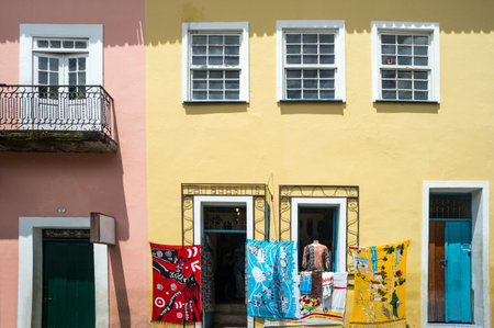 Salvador, Brazil - September 15, 2013: The colored houses of  thePelourinho districtのeditorial素材