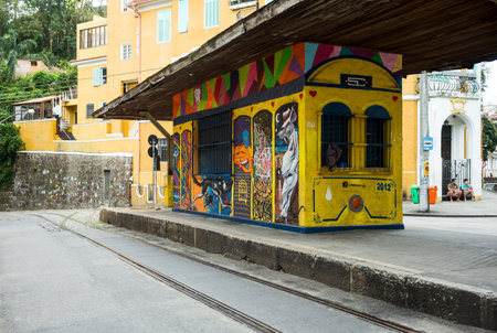 Rio De Janeiro, Brazil  - September 6, 2013: The tram stop of the old Santa Teresa dstrict