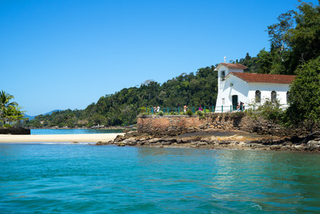 Angra Dos Reis bay,  Brazil - September 8, 2013: The little church of Ponta de Pietadeのeditorial素材