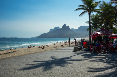 Rio De Janeiro, Brazil  - September 9, 2013: People on the Ipanema beachのeditorial素材