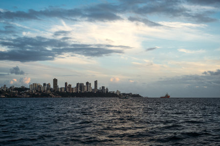 Brazil, Salvador, the city seen from the Bay of Todos Os Santosの写真素材