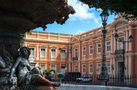 Brazil, Salvador, the fountain and the University palace in Jesus squareのeditorial素材