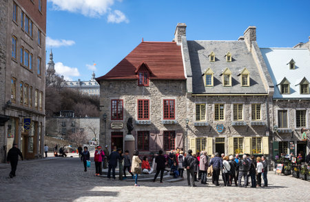 Quebec city, Canada - May 5, 2014: The old town, tourists in Royal squareのeditorial素材